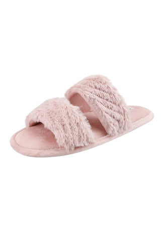 ELLE's nude faux fur slippers offer a chic and comfy way to pamper your feet indoors.