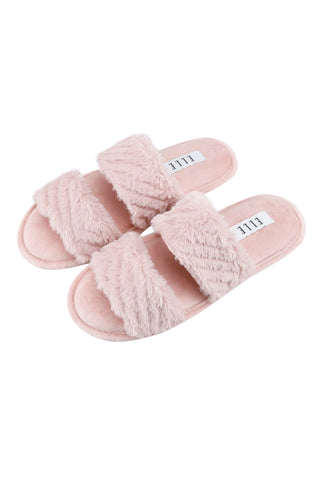 Cosy nude faux fur slippers by ELLE, perfect for keeping your feet warm and stylish at home.