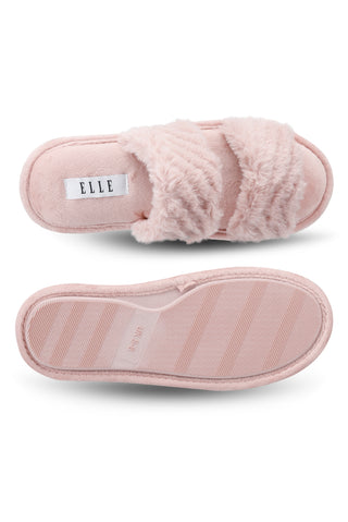 Slip into comfort with ELLE's nude faux fur slippers, designed for warmth and style at home.