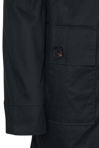 Elle Waxed Cotton Long Coat in Black