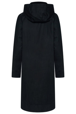 Elle Waxed Cotton Long Coat in Black