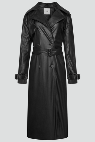 Sophia PU Long Trench Coat in Black