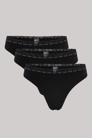 Multi Pack (3) Synthetic Rib Thongs in Black