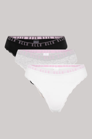 Multi Pack (3) Cotton Lace Trim Tipped Thongs
