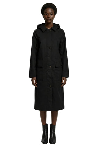 Elle Waxed Cotton Long Coat in Black