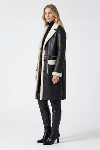Avery Longline Faux-Shearling Coat Black