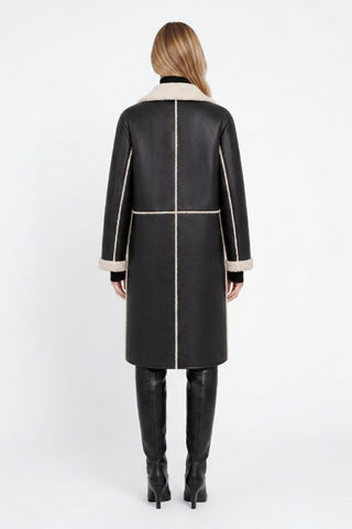 Avery Longline Faux-Shearling Coat Black