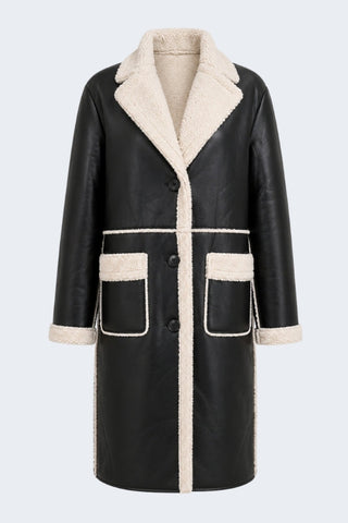 Avery Longline Faux-Shearling Coat Black