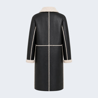 Avery Longline Faux-Shearling Coat Black