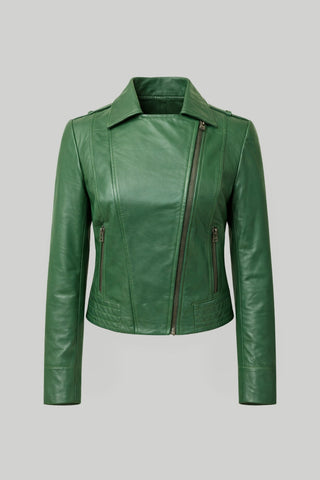Elle Armin Leather Biker Jacket in Forest Green