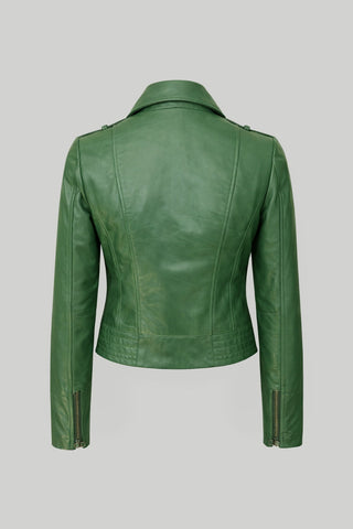 Elle Armin Leather Biker Jacket in Forest Green