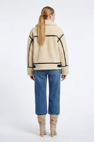 Delia Cropped Faux-Shearling Aviator Jacket Beige