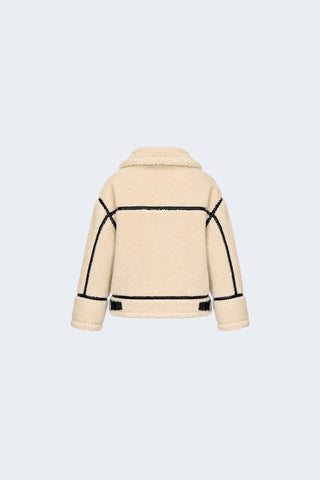 Delia Cropped Faux-Shearling Aviator Jacket Beige
