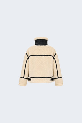 Delia Cropped Faux-Shearling Aviator Jacket Beige