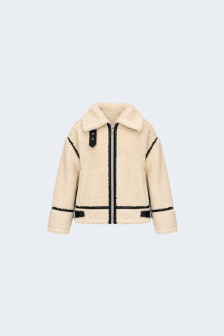 Delia Cropped Faux-Shearling Aviator Jacket Beige