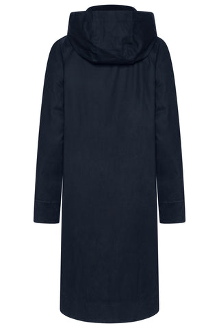 Elle Waxed Cotton Long Coat in Navy