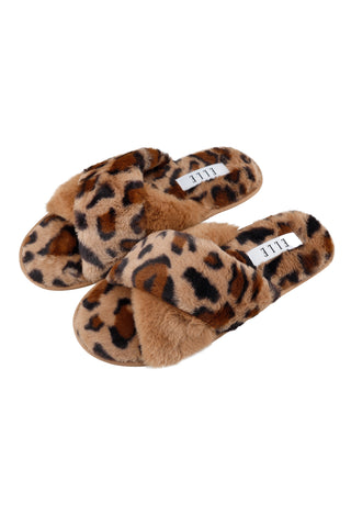Cosy brown faux fur slippers, perfect for keeping your feet warm and stylish at home. 