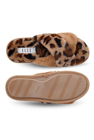 Chic brown faux fur slippers that offer a plush feel, perfect for relaxing in style at home.