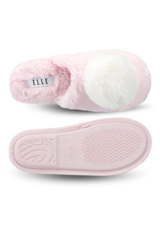 Adorable pink faux fur slippers that offer a plush feel, perfect for relaxing in style at home.
