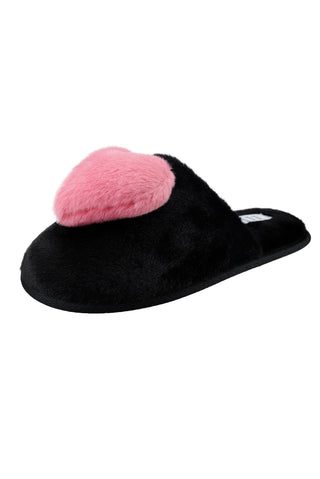 ELLE's black and pink faux fur slippers offer a chic and comfy way to relax in style at home.
