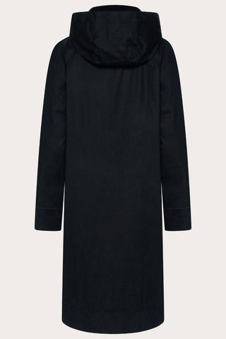 Elle Waxed Cotton Long Coat in Black