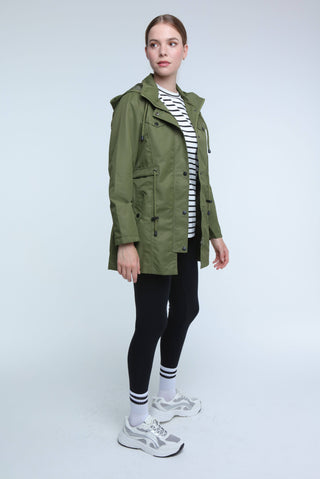 Casual khaki short parka by Elle Festival, designed for comfort and style during chilly outings.