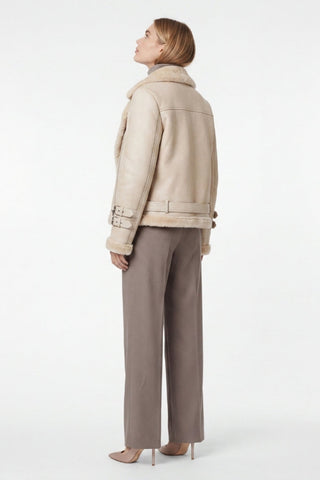 Ines Faux-Shearling Biker Jacket Beige