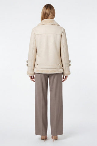 Ines Faux-Shearling Biker Jacket Beige