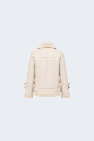 Ines Faux-Shearling Biker Jacket Beige