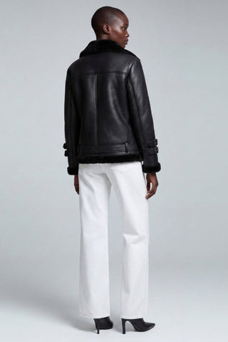 Ines Faux-Shearling Biker Jacket Black