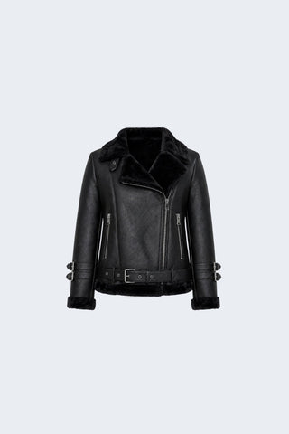 Ines Faux-Shearling Biker Jacket Black