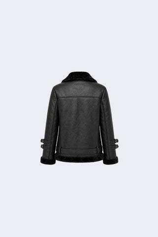 Ines Faux-Shearling Biker Jacket Black
