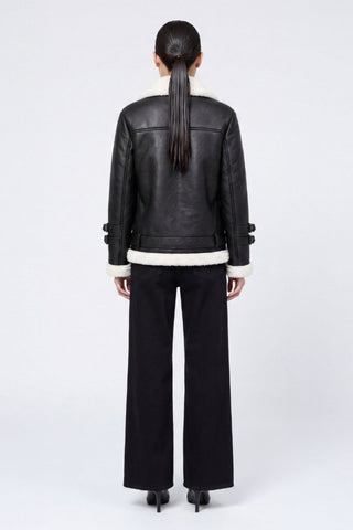 Ines Faux-Shearling Biker Jacket  Black/White