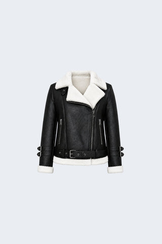 Ines Faux-Shearling Biker Jacket  Black/White