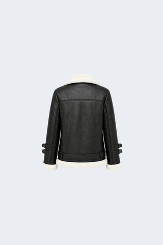 Ines Faux-Shearling Biker Jacket  Black/White