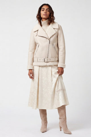 Jolie Faux-Shearling Biker Jacket Beige
