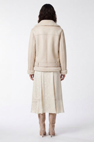 Jolie Faux-Shearling Biker Jacket Beige