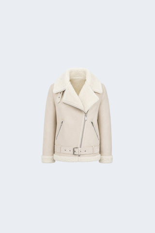 Jolie Faux-Shearling Biker Jacket Beige