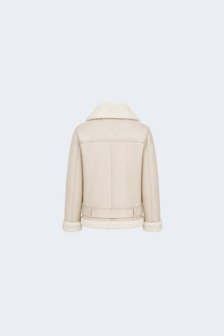 Jolie Faux-Shearling Biker Jacket Beige