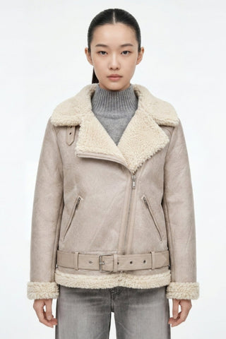 Jolie Faux-Shearling Biker Jacket Grey