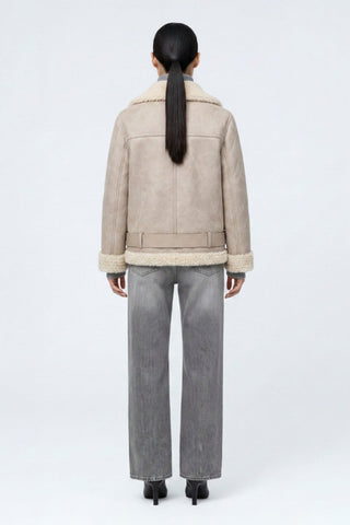Jolie Faux-Shearling Biker Jacket Grey