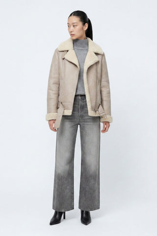Jolie Faux-Shearling Biker Jacket Grey