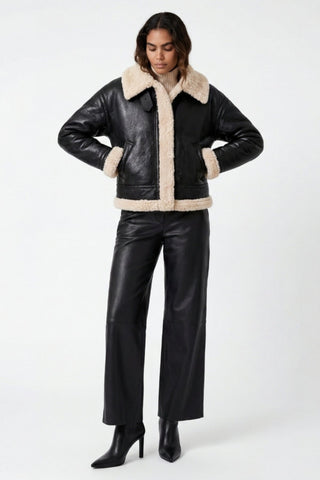 Jocelyn Faux-Shearling Aviator Jacket Black