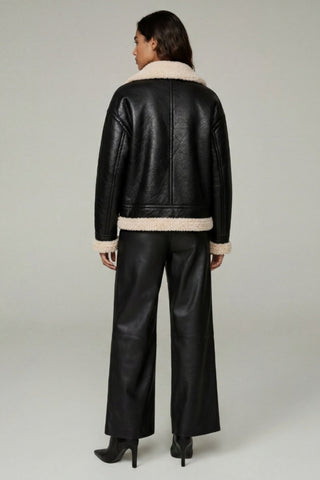 Jocelyn Faux-Shearling Aviator Jacket Black