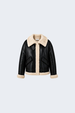Jocelyn Faux-Shearling Aviator Jacket Black