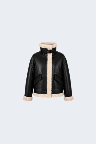 Jocelyn Faux-Shearling Aviator Jacket Black