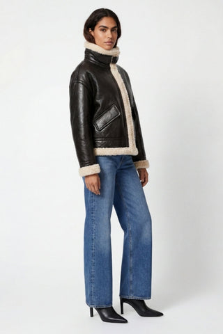 Jocelyn Faux-Shearling Aviator Jacket Brown