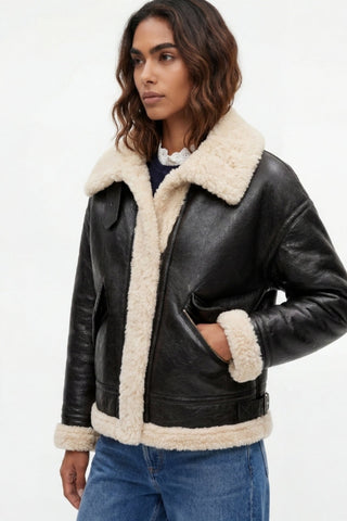 Jocelyn Faux-Shearling Aviator Jacket Brown