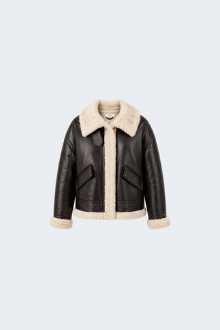 Jocelyn Faux-Shearling Aviator Jacket Brown