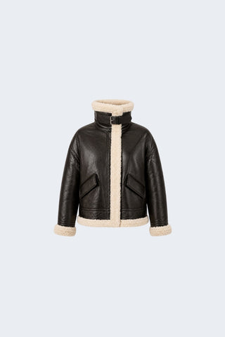 Jocelyn Faux-Shearling Aviator Jacket Brown